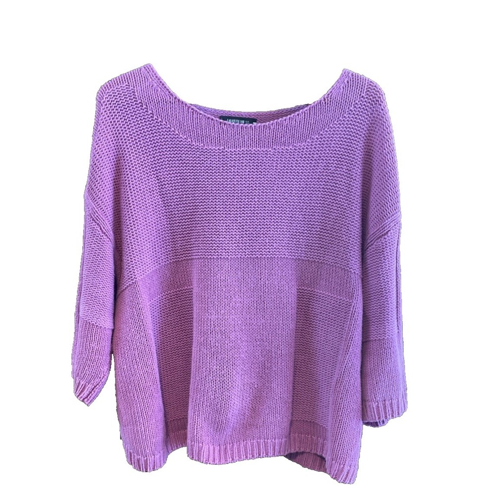 Lafayette 148 New York Sweater  L Raspberry‎ 3/4 Sleeve Boat Neck Cotton Linen